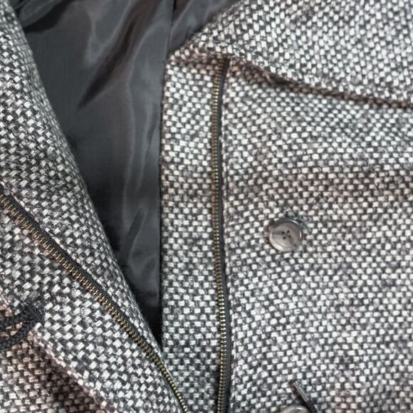 Ann Taylor Loft Tweed Coat Double-Breasted Drawstring Waist Collared Grey Sz XL - Picture 6 of 11